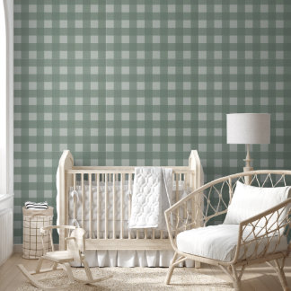Gingham verwijderbare behang - salie groen