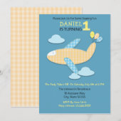 Gingham Vliegtuig en Ballonnen Eerste Verjaardag Kaart (Voorkant / Achterkant)