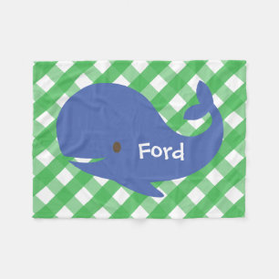 Gingham Whale Personalized Fleece Blanket Deken