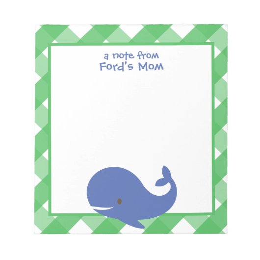Gingham Whale Personalized Notitieblok (Voorkant)