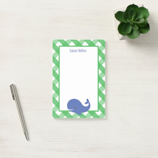Gingham Whale Personalized Post-it Notitieblok Post-it® Notes (Kantoor)