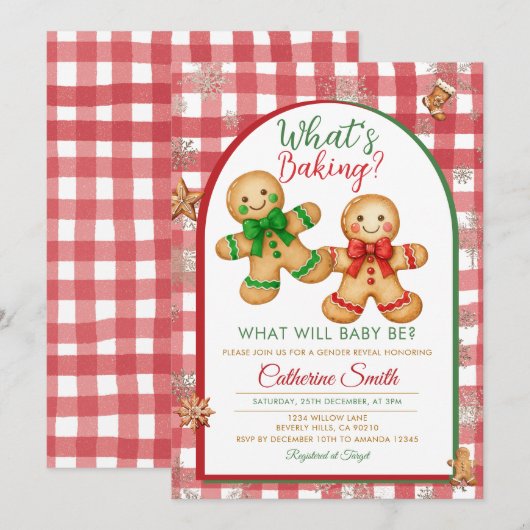 Gingham What's Baking Gingerbread Gender Reveal Kaart (Voorkant / Achterkant)