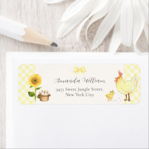 Gingham Zonnebloem Kuiken Baby Shower Retouradres Etiket