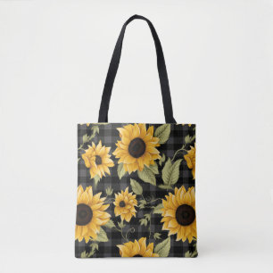Gingham zonnebloemen patroon draagtas