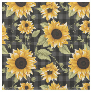 Gingham zonnebloemen patroon stof