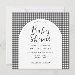 Gingham Zwart Wit Geruit Plaid Baby Shower Kaart