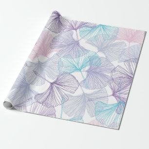Gingko biloba naadloos achtergrondpatroon. Paars, Cadeaupapier
