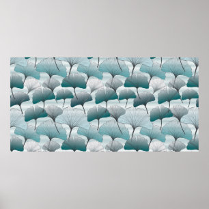 Gingko biloba naadloos blauw kleurpatroon. poster