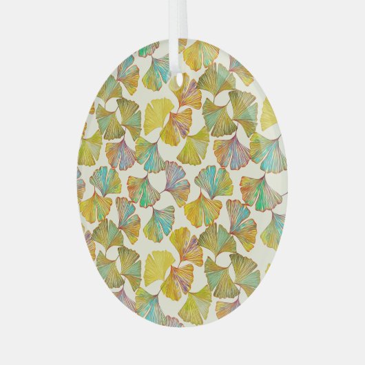 Gingko Leaves: Bloemen Abstracte kunst Glas Ornament (Voorkant links)