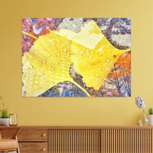 Gingko Leaves en Cityscape Canvas Afdruk (Insitu (Woonkamer))