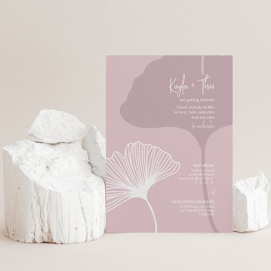Gingko Silhouette Invitation Modern Pink Wedding Kaart