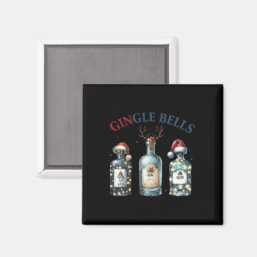 Gingle Bells Funny Gin Gin Bells Christmas Tree Me Magneet (Voorkant / Achterkant)