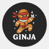 Ginjas Gingerbread Ninja Funny Christmas Cookie Bo Ronde Sticker (Voorkant)