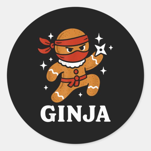 Ginjas Gingerbread Ninja Funny Christmas Cookie Bo Ronde Sticker (Voorkant)