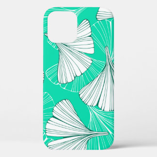 Ginkgo biloba bladeren, met de hand getekend patro iPhone 12 hoesje