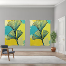 Ginkgo Biloba Leaf Motif rideau noir : Har