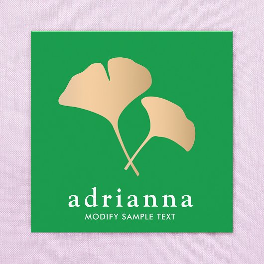 Ginkgo Blad Goud Groen Vierkante Visitekaartje