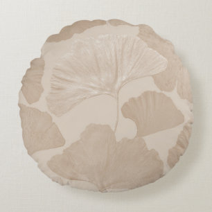 Ginkgo Bladeren Beige Droom 2 Rond Kussen