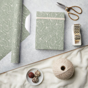 Ginkgo-bladeren Japandi neutraal botanisch saliegr Cadeaupapier