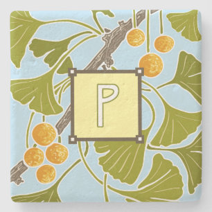 Ginkgo Dance Monogram Letter P Stenen Onderzetter
