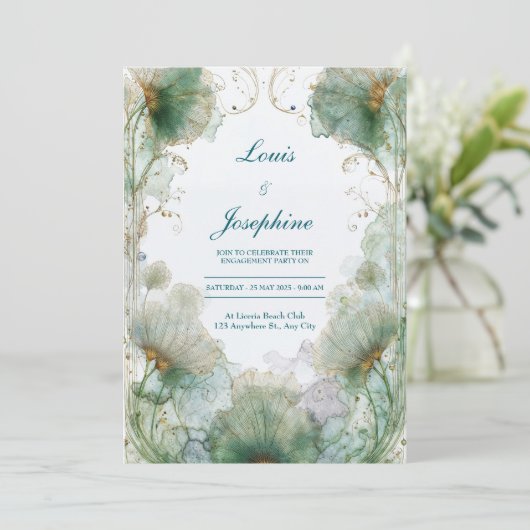 Ginkgo doré Faire-part de mariage Art Nouveau (Debout devant)