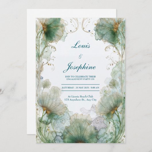 Ginkgo doré Faire-part de mariage Art Nouveau (Devant / Derrière)