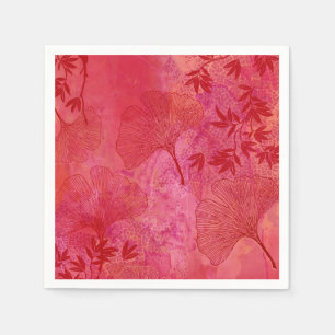 Ginkgo en Bamboe Bladeren - Rode Kleuren Case Servet