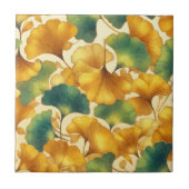 Ginkgo Glow Gouden en Groen Blad Patroon Tegeltje (Voorkant)