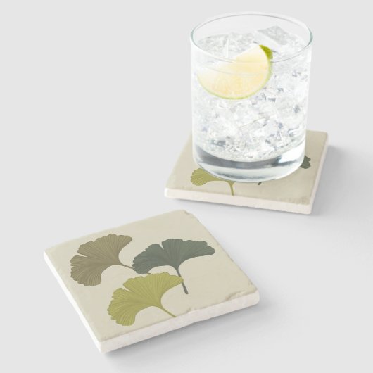 Ginkgo laat achtergrondkleuren achter stenen onderzetter (Zijkant)