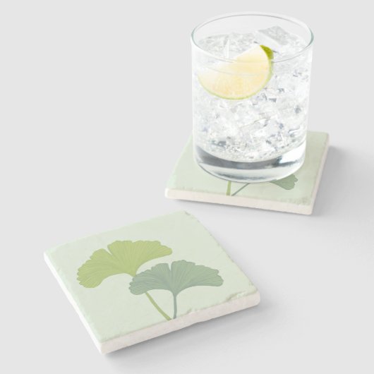 Ginkgo laat achtergrondkleuren achter stenen onderzetter (Zijkant)