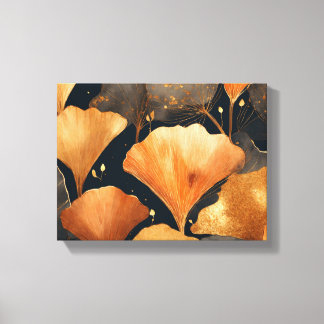 Ginkgo laat goud sinaasappel zwart canvas afdruk
