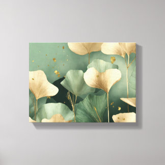 Ginkgo laat gouden salie groen achter canvas afdruk