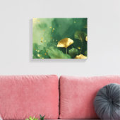 Ginkgo laat goudgroen achter canvas afdruk (Insitu (Woonkamer))