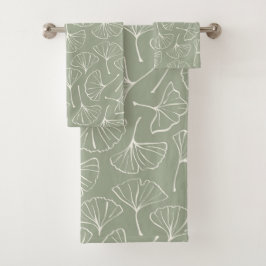 Ginkgo Leaves Japandi Neutral Botanical Sage Green Bad Handdoek