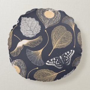 Ginkgo Leaves: Naadloze bloemige elegantie. Rond Kussen