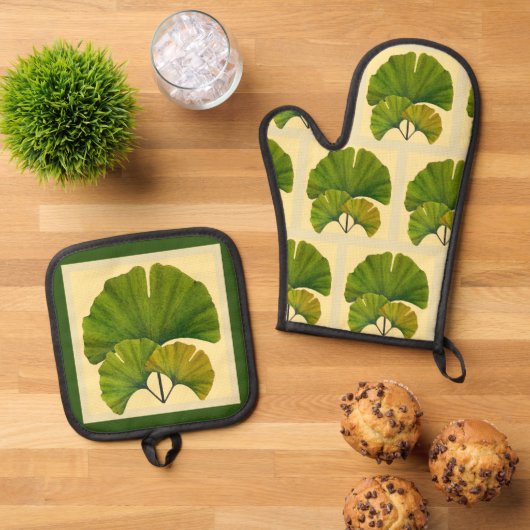 Ginkgo Leaves Ovenwant & Pannenlap Set (Top down)