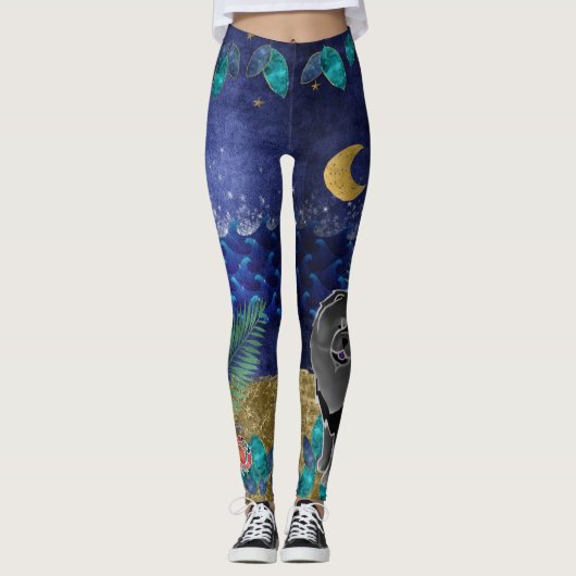 GINKGO leggings van de hemelzee met zwarte chow (Voorkant)
