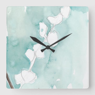 Ginkgo op Dusty Blauwgroen - Wit Vierkante Klok