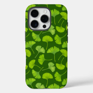 Ginkgo patroon op donkergroen iPhone 16 pro hoesje