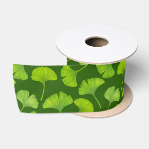 Ginkgo patroon op donkergroen lint