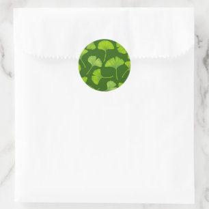 Ginkgo patroon op donkergroen ronde sticker