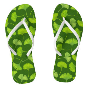 Ginkgo patroon op donkergroen teenslippers