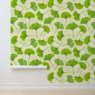 Ginkgo patroon op wit behang