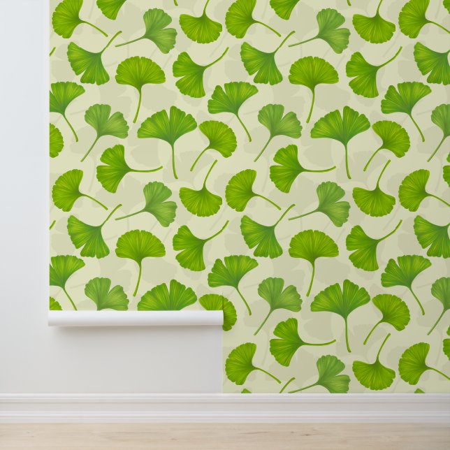 Ginkgo patroon op wit behang (Applicatie)