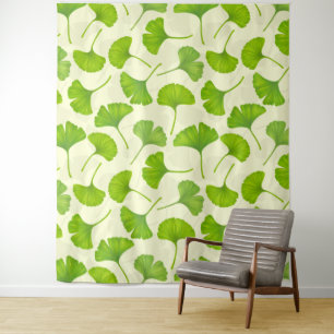 Ginkgo patroon op wit wandkleed