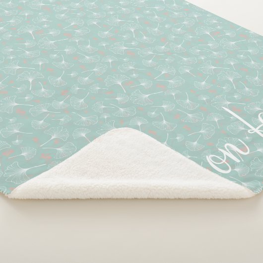 Ginkgo verlaat turquoise en koraal familie monogra sherpa deken (3/4)