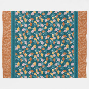 Ginkgos op Ocean Blue met Terracotta Blanket Fleece Deken