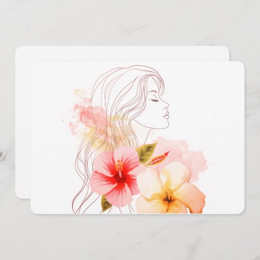 Gir close her eyes whithe red flower kaart (Voorkant / Achterkant)