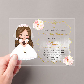 Gir First Holy Communion Acrylic invitation Acryl Uitnodigingen