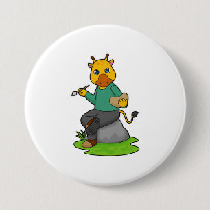 Giraf als Schilder met verfkwast Ronde Button 7,6 Cm
